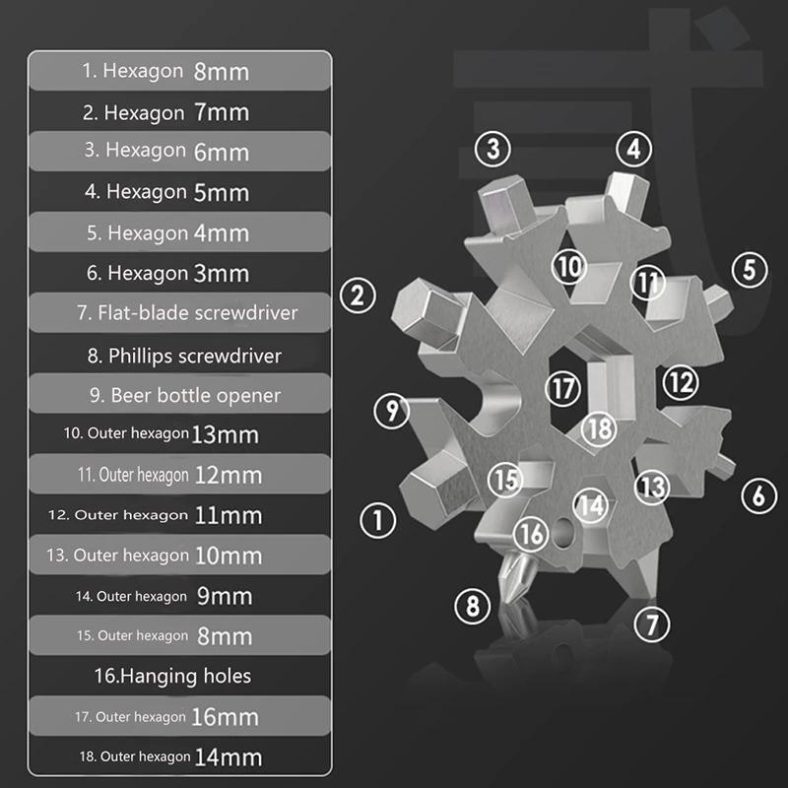 Multifunktionsverktyg med 18 Funktioner Snöflinga