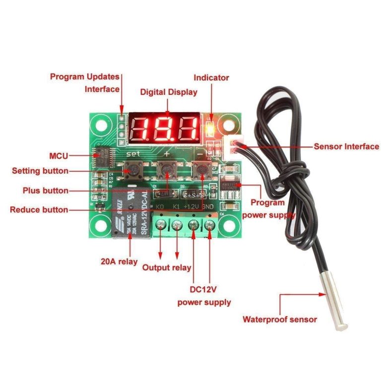 Termostat W1209 DC 12V Temperaturkontroll LED med Avsläsningskabel