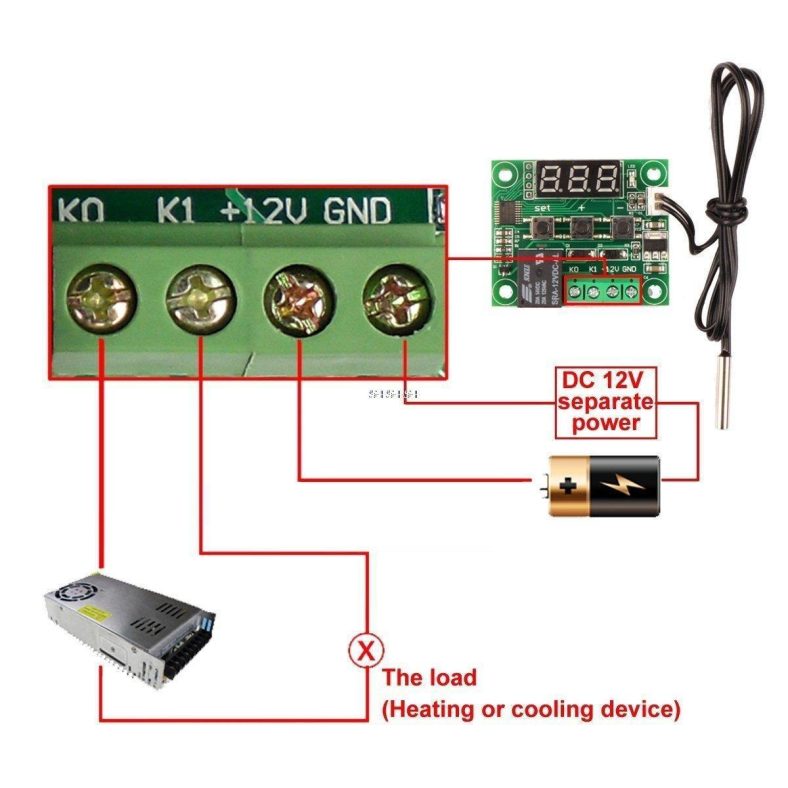 Termostat W1209 DC 12V Temperaturkontroll LED med Avsläsningskabel