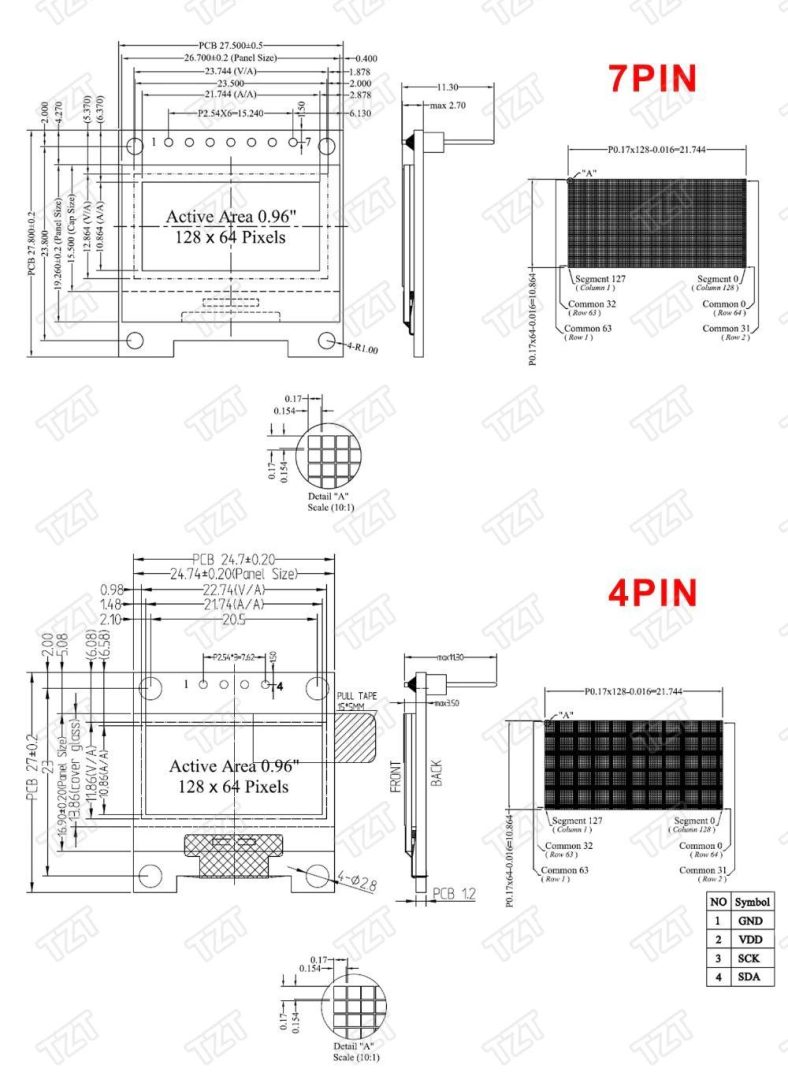 Blå / Gul OLED Skärm / Display / Displaymodul 0.96" 4 pins 128X64