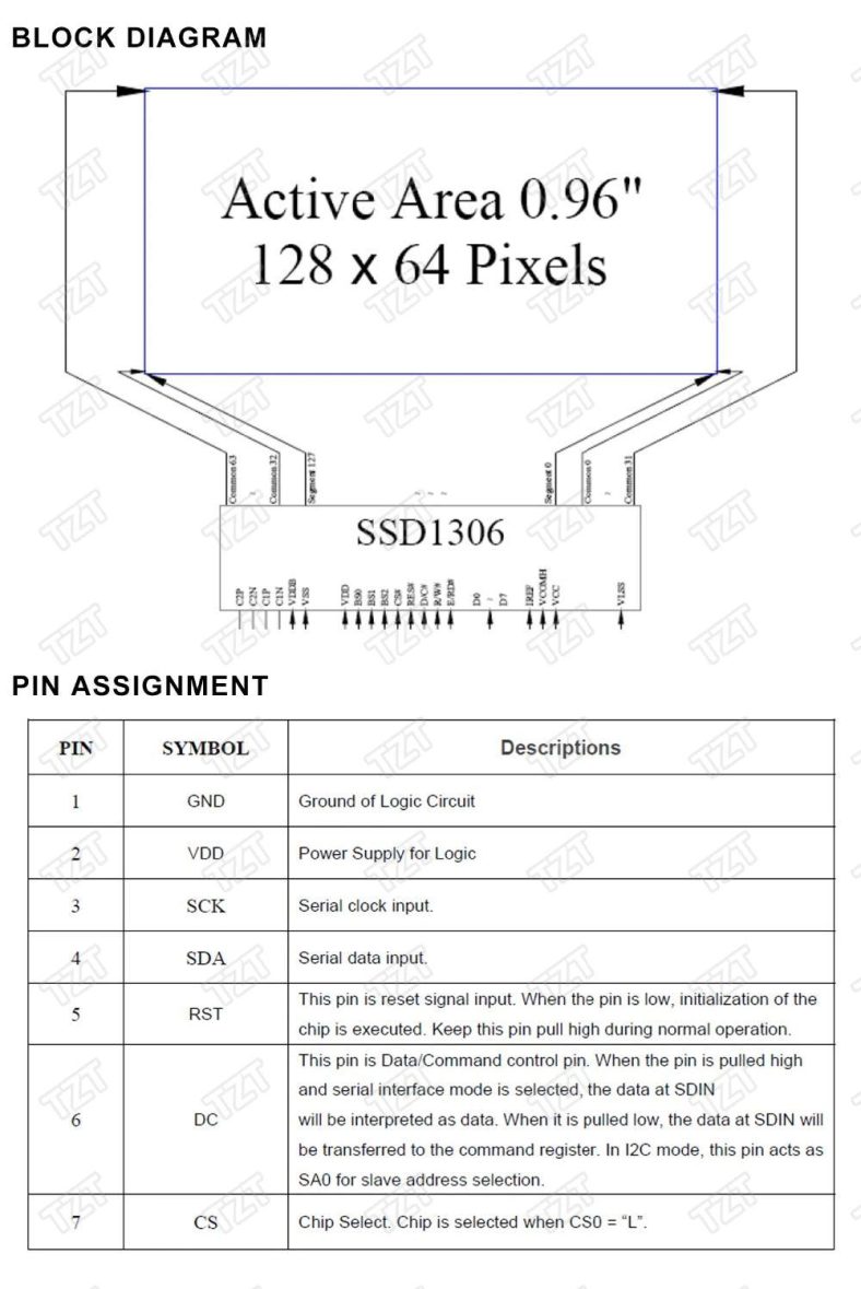 Gul OLED Skärm / Display / Displaymodul 0.96" 4 pins 128X64