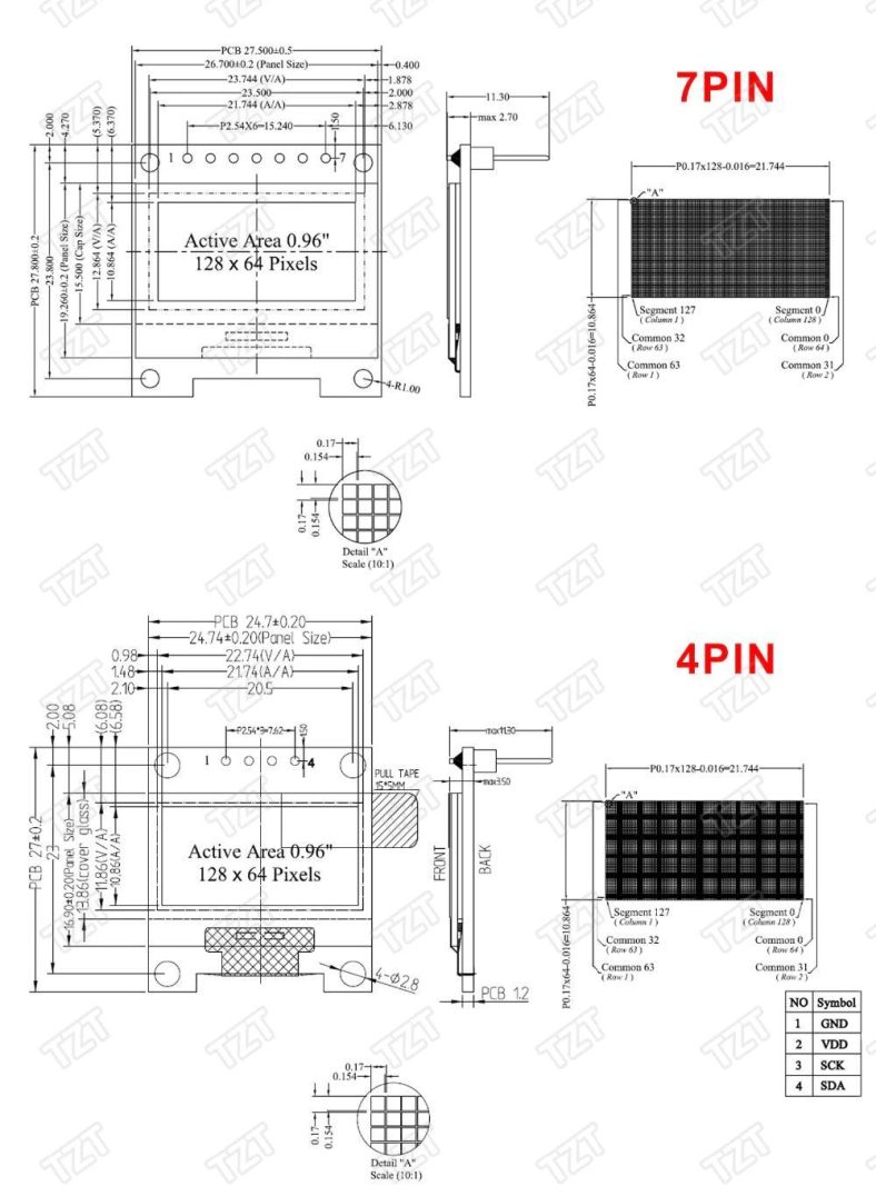 Gul OLED Skärm / Display / Displaymodul 0.96" 4 pins 128X64